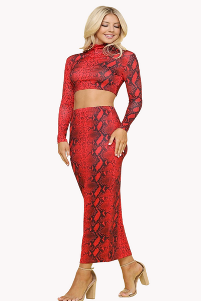 Red Snake Skirt Set